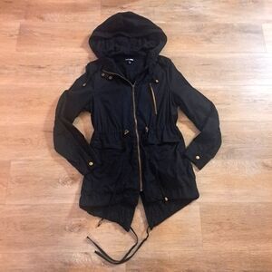 Fashion Nova Black Hooded Zip-up Front Side Pocket Cotton Jacket Women's Small